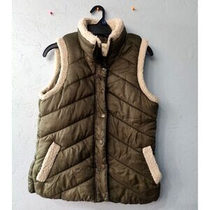 Natural Reflections Womens Puffer Vest Olive‎ Green Plaid Size S/P/CH